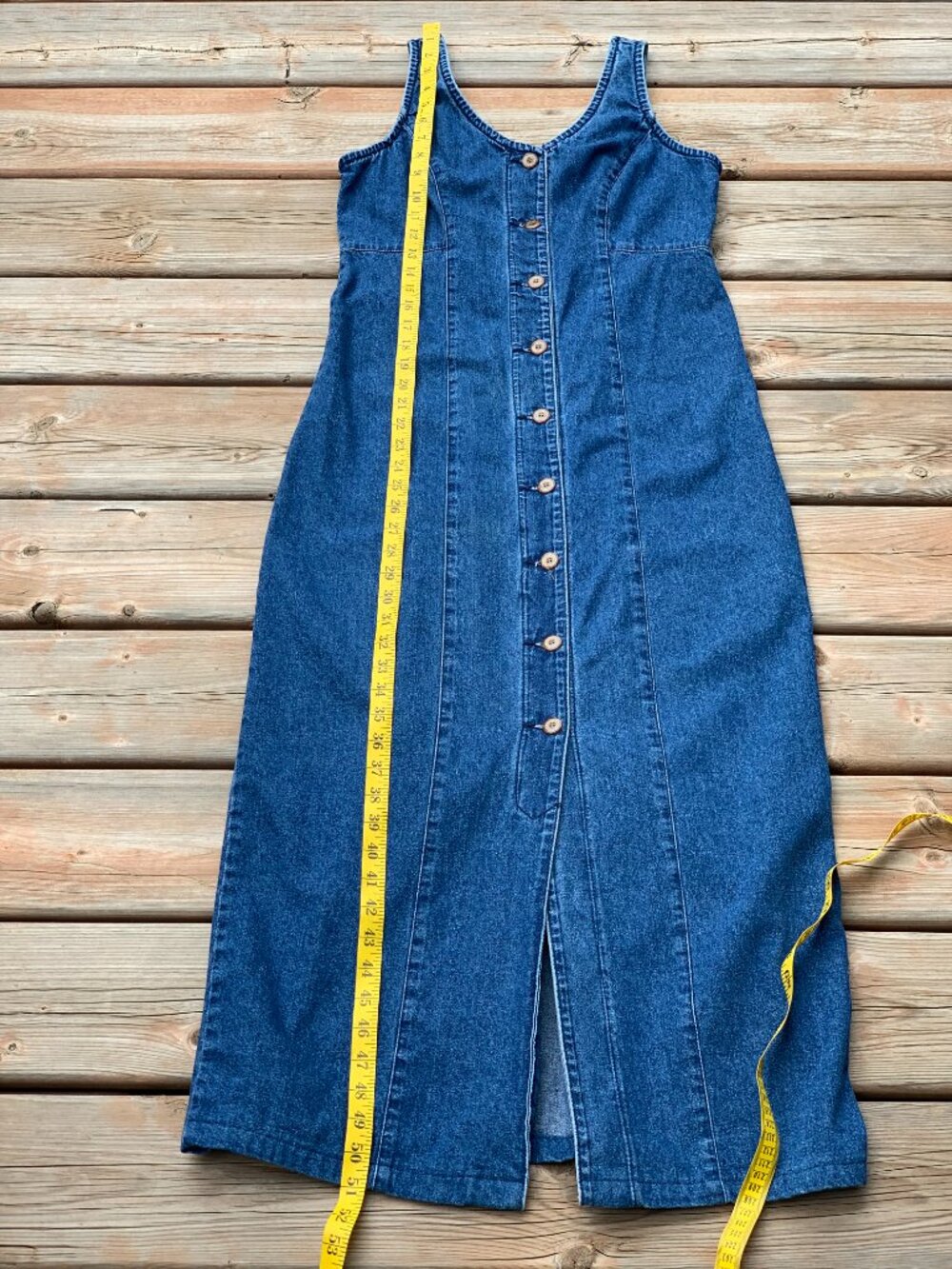 Vtg Denim Maxi Midi Dress 8 Button Front 100% Cotton Cottagecore Modest 90s Boho - Picture 15 of 16
